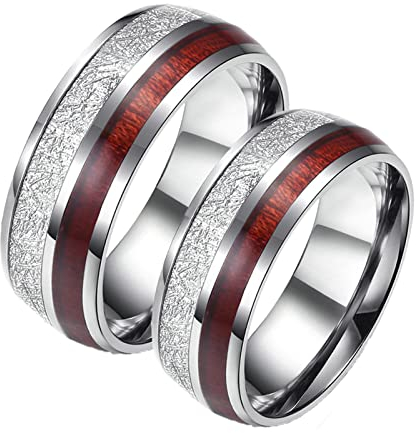 ANAZOZ Freundschaftsringe Paar Edelstahl, Trauringe Paarpreis Personalisierte Damen gr.62 und Herren gr.60 8mm Silberring Inlay Holz