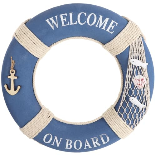 GANAZONO Rettungsring Deko 50Cm Mediterraner Stil HäNgende Wanddekoration | FüR Restaurant Café Bar Shop FüR TüR Fenster Maritime Deko Outdoor Poolparty Deko 48.00 X 48.00 X 8.00 Cm