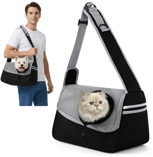 ALLSOPETS Hundetragetasche für Kleine Hunde und Katzen, Grauschwarz | Weiches Hundetragetuch mit Schultergurt, Komfortable Tragetasche für Katzen und Hunde bis 13 kg, Ideal für Spaziergänge