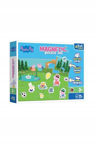 Trefl Primo - Magnetic Puzzle Set: Peppa Pig, Peppy's Spiele - Magnetische Puzzles mit farbigen Magneten, Szeneninspirationskarten mit Peppa Pig Charakteren, für Kinder ab 3 Jahren