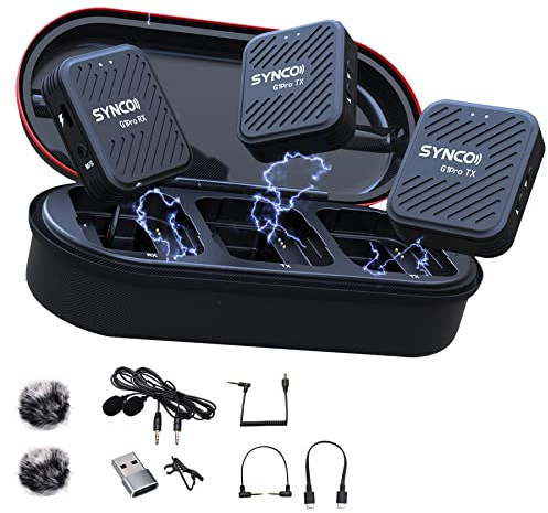Synco G1 A2 Pro Microphone cravate sans fil 2,4 G à clipser avec étui de chargement pour appareil photo reflex numérique et smartphone