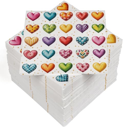 HEKU 100 Servietten, 3-lagig, 33x33cm, Herzen I Saugstark und praktisch verpackt I Ideal für besondere Anlässe