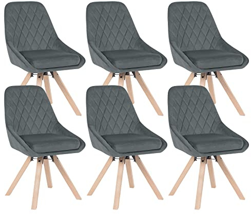 WOLTU Drehbare Esszimmerstühle 6er Set, Küchenstühle | mit Samtbezug, Buchenholz Beinen, bis 150 kg belastbar, für Esszimmer Wohnzimmer Küche, Dunkelgrau