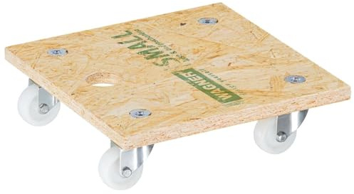 WAGNER Transportroller Transporthilfe 1356 I Möbelroller aus OSB I 29 x 29 x 8,5 cm, Tragkraft 250 kg I Rollbrett I Umzugsroller schwere Möbel I Lastenroller mit Aufhängeloch I FSC® I Made in DE