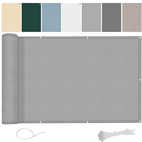 AXT SHADE Tamaño Personalizado Pantalla Privacidad Balcón 0.9x8m Impermeable Ocultacion Balcon Protección Viento y Los Rayos UV con Ataduras de Cables para Exterior Terraza-Gris Claro