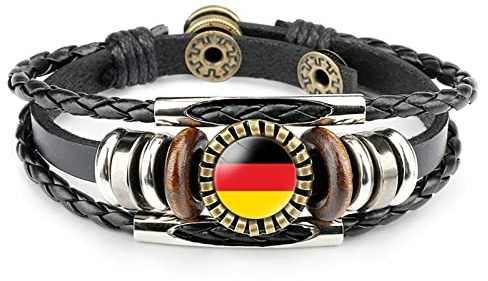 Bracelet Men,Deutschland Flagge Zeit Stein Armband Geschichtet Geflochtenes Leder Armband Fußball Liebhaber Flaggenmuster Armband Weltmeisterschaft Schmuck Charme Schmuck Für Frauen Männer Geschenk