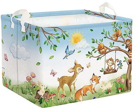 Clastyle Wälder Tier Affen Füchse Hirsche Würfel Aufbewahrungskorb Waschbär Hase Blumen Bäume Wasserdicht Rechteckig Stoff Regalkörbe Kleidung Spielzeug Aufbewahrungsbox, 40x30x30 cm, CTS0171