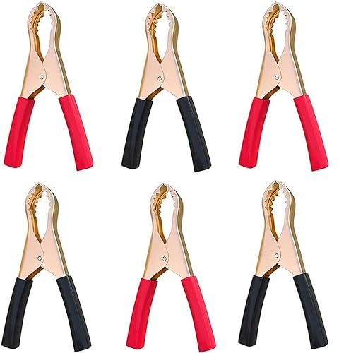 Voarge 6 pezzi batteria auto morsetti a coccodrillo puro rame con guaina isolante, morsetti per batteria isolati 50 A, per batterie auto cavo di avviamento (rosso, nero)