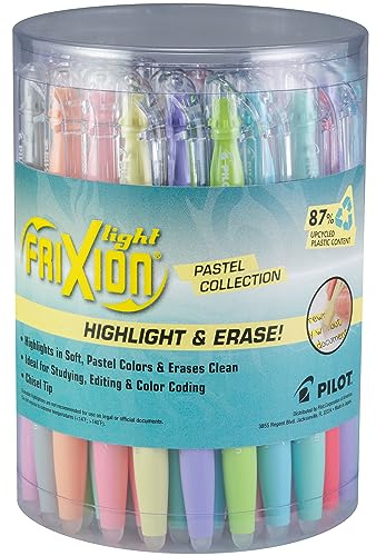 Pilot FriXion Light Pastel Erasable Highlighters, Chisel Tip, Pack of 36, Assorted Aesthetic Highlighters - Ideal for School, Journaling, and Office Use