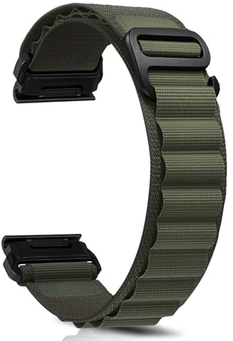 ZoRoll 22 mm QuickFit armband för Garmin Fenix E 47 mm/Fenix 8/7 Pro/6 Pro/5 Plus, nylon G-krok justerbart ersättningsarmband för Tactix 8/Descent G2/Epix – grön