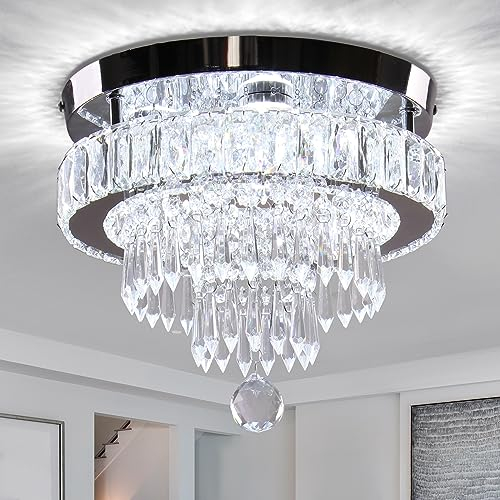 Finktonglan Moderno lampadario di cristallo, plafoniera a LED, montaggio a filo, lampadario di cristallo per camera da letto, soggiorno, corridoio, 6500 K