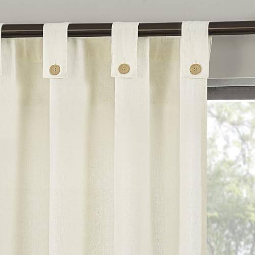 Archaeo Cotton Blend Button Tab Top Curtain, 40 x 84, Cream