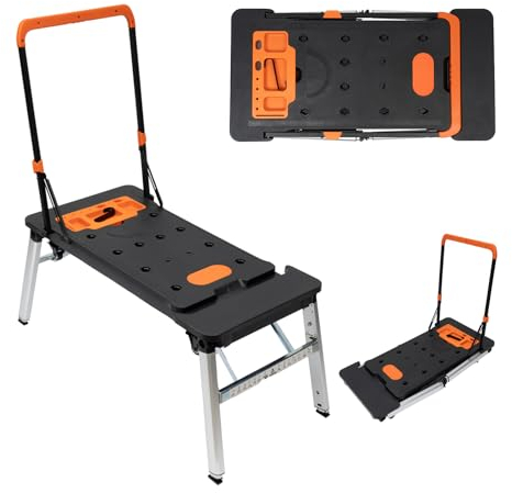 Faltbar 7-in-1 Klappbare Werkbank Mobile Rollbrett multifunktionale Werkbank max. Belastung 250kg Tragkraft-Große Arbeitsfläche-Aufgedruckte Skala & Winkelangaben Klappbar Vielseitig DIY-Arbeitsplatz