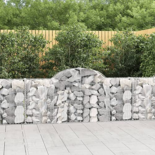 Homgoday Cestino per gabbioni a forma di arco in ferro zincato 200x30x80/100cm, cestino da parete gabbioni, gabbione pietra, fioriera in pietra contenitore, muro di gabbioni da giardino, parete in