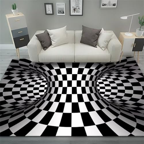 Xiaosua Orient Teppich Schwarz Weicher Wohnzimmerteppich Klein Kariert Wirbel Abstrakt Teppich Eingangsbereich Innen 40X60CM Schmutzabweisender Teppich 1Ft 3.7''X1Ft 11.6''