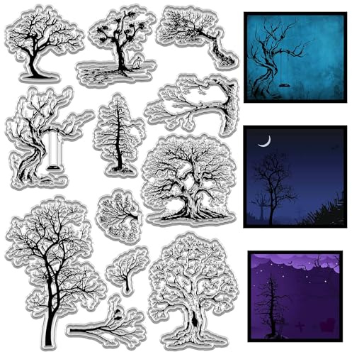 CRASPIRE Baum-Hintergrund, Klare Gummistempel, Wälder Ohne Blätter, Vintage, Wiederverwendbare Transparente Silikon-Stempelsiegel Für Journaling, Kartenherstellung, Scrapbooking, Fotoalbum,Dekoratives