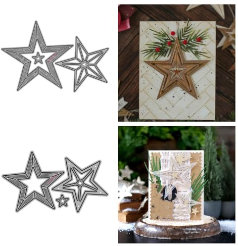 Sredwtk 2set Stern Stanzschablonen Geburtstag Weihnachten Metall Prägeschablonen Stanzformen Schneiden für DIY Karte Sammelalbum Scrapbooking Fotoalbum Deko Cutting Dies
