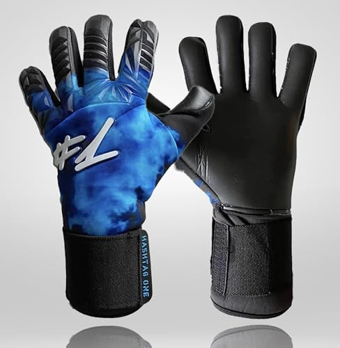 #1 Hashtag One Profi Grip Torwarthandschuhe für Erwachsene und Kinder, Fußballhandschuhe Herren, Diverse Größe und Farben (7, Blau Schwarz)
