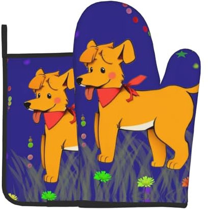 YYHHAOFA Ensemble de maniques et maniques avec motif de chien de dessin animé langue crachée : épais et durable, anti-brûlure et isolant thermique