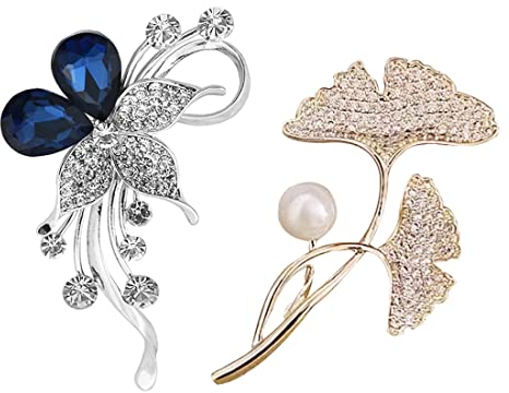 2 Stück Perlen-Strass-Brosche,Frauen schöne Blume Haarspange Broschen