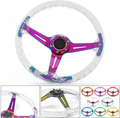 Sportlenkrad 350mm 14inch Acryl Lenkrad & Hornknopf Neo Chrom 6 Löcher Lenkradtiefe 71mm Holzlenkrad (Color : Red)