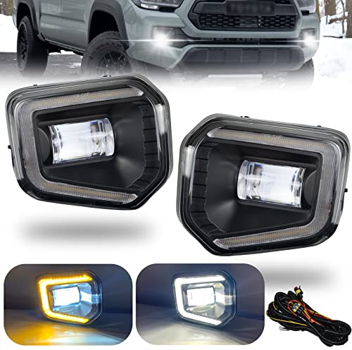 Shocklight LED DRL Fog Lights for 2016 2017 2018 2019 2020 2021 2022 2023 Toyota Tacoma (Fits SR, SR5 Model Only) Front Bumper Driving Fog Lamps with Amber Turn Signal Light 1 Pair of Fog Lamps