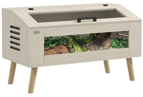 PawHut Terrarium pour Reptiles avec aération latérale, Vivarium pour Serpents 140L avec fenêtres en Verre trempé, Couvercle, 100 x 50 x 60 cm Bois Naturel