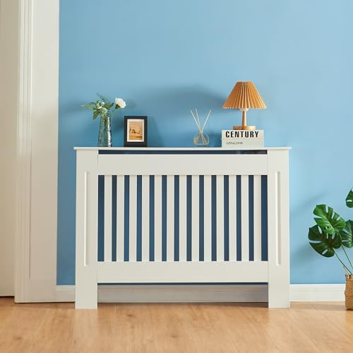 Panana Radiator Cover, Traditional Wood Grill Design MDF Wood Cabinet Radiator Covers, White (M-112cm Width)