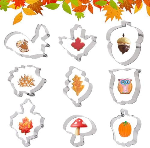 9 Stück Ausstechformen Herbst, Erntedankfest Keksausstecher, DIY Plätzchenausstecher, Herbst Ausstecher, Edelstahl Kürbis Ausstecher mit Ahornblatt Blätter Igel für Keks Backen