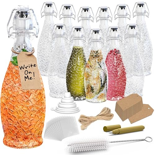 Nevlers 17 Oz Textured Swing Top Glass Bottles with Lids | Flip Top Glass Bottle with Stopper 12 Pack | Resealable Bottles with Stoppers for Kombucha, Beer, Limoncello, Mead or Syrup | Bottling Kit