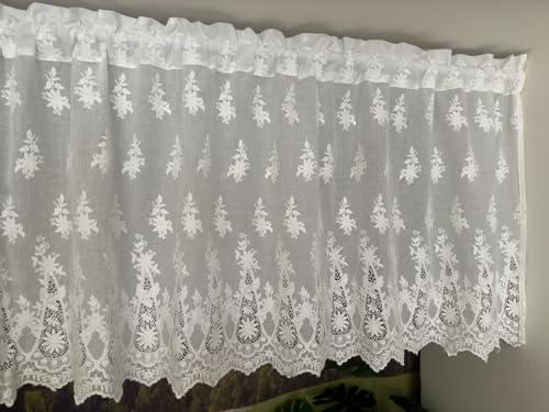 Vordesack Baumwolle Stickerei Scheibengardine mit Lochstickerei Blumen Muster Landhausstil halbtransparente Bistrogardine mit Stangendurchzug 1 Stück Weiß HxB 80x200cm