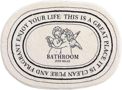 Schwarz-Weißer Badezimmerteppich Super Saugfähig Niedliche Engels-Badematte Für Badezimmer, Rutschfeste Badematte Maschinenwaschbarer Plüsch-Badvorleger, Schnell Trocknend (40x60cm)