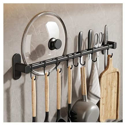 SZPLLZY Crochets de Cuisine Rail de Cuisine avec Crochets Porte-ustensiles Crochets de Cuisine muraux for ustensiles(Black,50cm)