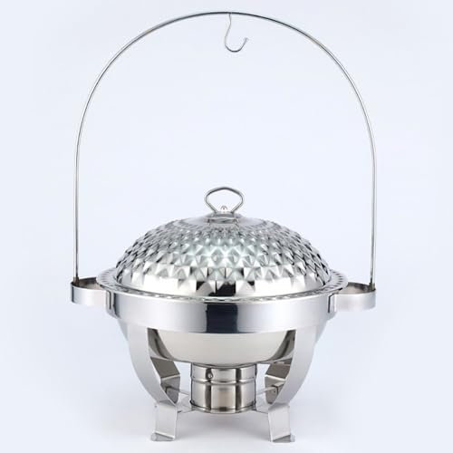 Set di fornello a buffet caldo in acciaio inox - server e radiatore con coperchio sospeso, attrezzatura per container per alimenti da tavola, adatto per la cena (Size:6.0L, colore: argento)