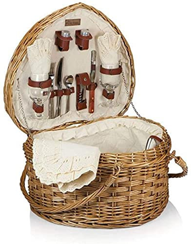 Picknickkorb für Zuhause und Küche, herzförmiger Weiden-Aufbewahrungskorb mit weißem Einsatz, Faltbarer Einsatz, Doppelgriff, kompaktes Design