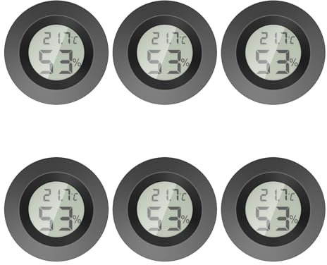 Gvolatee Mini Termometro Ambiente Interno, Digitale Igrometro Umidità Casa, Alta Precisione Misuratore Umidità Ambiente, Rotondo Termometri per Ambienti, Termometro Umidita e Temperatura (6Pezzi Nero)