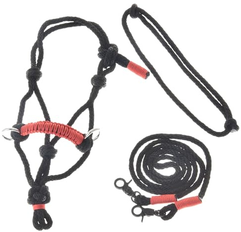 LarDen Hobby Horse Zubehör SeilSet - Halfter mit Zügel & Halsring für Größe S Steckenpferd - Spark - Schwarz + Rot, Stockpferd Set, Hobby Horsing Pferd, Spielzeug Kinder, Spielpferd, Hobbyhorse