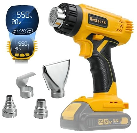 Schnurlose Display-Heißluftpistole für Dewalt 18V Li-Ion Akku, 400W 1022℉ (550℃) Heißluftpistole mit Überlastungsschutz, 4 Düsenaufsätze zum Einschweißen, Basteln, Rohrbiegen (OHNE BATTERIE)