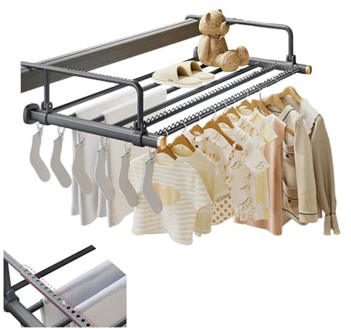 DONGGANSHI Tendedero de Acero Inoxidable para barandillas de balcón, tendedero de radiador de Acero Inoxidable con Pinzas para Calcetines, para barandillas de balcón y alféizar de Ventana, AJ