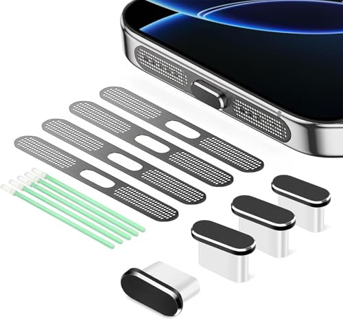 BelleVive 8-Pack USB-C Dust Protection Plugs, Type-C Charging Port Cover, Earphone Speaker Mesh, Dustproof Adhesive Cover, Phone Accessories for iPhone 16/iPhone 15