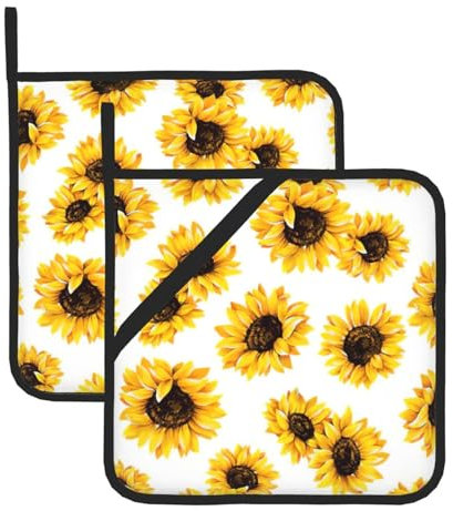 Set di 2 presine con stampa di girasole, da cucina, per donne e uomini, per cucinare al forno a microonde