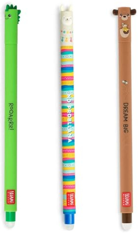 LEGAMI - 3er Set Gel-Radierstifte, Teddy, Dino und Lama Radierbar ohne Blatt zu verbrauchen, 0,7 mm Spitze