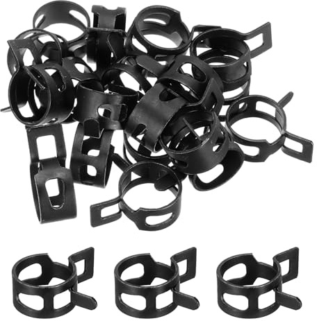 sourcing map 20 Pcs Fuel Line Clamps Spring Band Hose Clamps, 19mm Silicone Air Tube Vacuum Hose Water Pipe Low Pressure Clamps Assortment Kit, Black