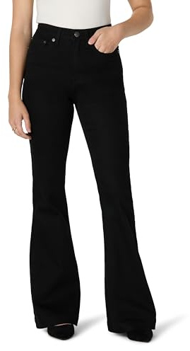 Amazon Essentials Jean Flatteur Très Extensible à Taille Haute, Coupe Évasée Femme, Noir, 42-44