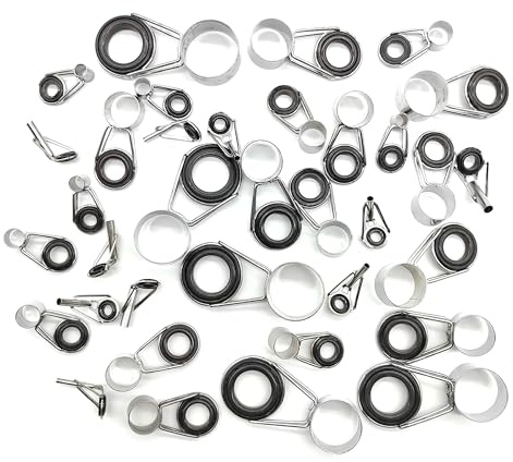 CHENNAN 35 Piezas Anillas guía para cañas de Pesca telescópicas, Guías de caña de Pescar telescópicas de tamaño Mixto, Juego de Anillos Superiores Accesorios de reparación de Pesca de balsa (Negro)