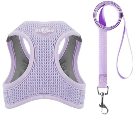 ZHHSUNY Set Katzengeschirr mit Ausbruchschutz, verstellbares Geschirr für Kätzchen mit reflektierendem Band, atmungsaktives Netz, weiche Sicherheitsweste für Katzen (Farbe Violett, XXS)