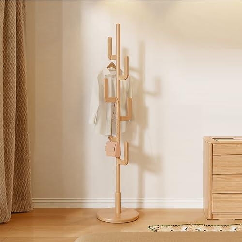 GUEIFD Porte-Manteau Cactus en Bois Massif, Porte-Manteau sur Pied avec 6 Crochets en L, pour Vêtements, Chapeaux, écharpes, Porte-Manteau pour Chambre, Entrée, Salon(180cm/70.8inch, Wood)