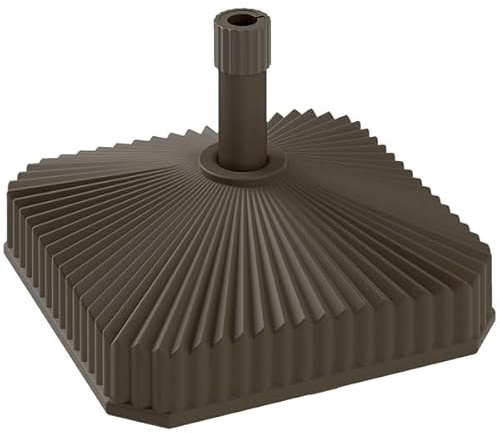 Heavy Duty Outdoor Umbrella Base – 42lbs Weighted HDPE Parasol Stand for Patio, Garden & Poolside, Fits 1.3”/1.5” Poles up to 7.2ft Umbrellas, Easy-Fill Sand/Water Design (17.7” x 11.8”, Brown)