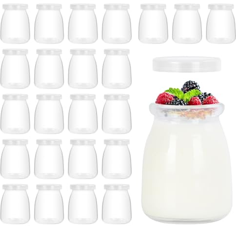Ezvsevuo 24 Stück Dessertgläser,140ml Joghurtgläser mit Deckel,Transparent Kleine Gläser Dessertglas,Einmachgläser Klein Marmeladengläser für Honig,Desserts,Nachtisch Gläser Pudding Glas für Joghurt