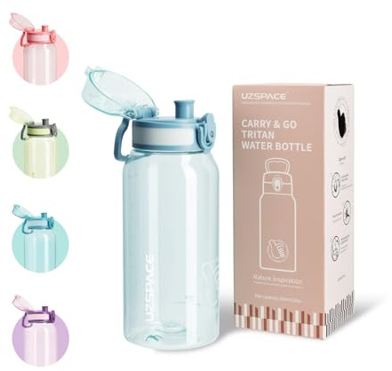 UZSPACE Water Bottle Kids with Handle - BPA Free Drinking Bottles for Adults - Clear Water Bottle 600ml with Capacity Scale - Leakproof Gym Bottles - Ideal for School or Sports & Outdoors Misty Blue